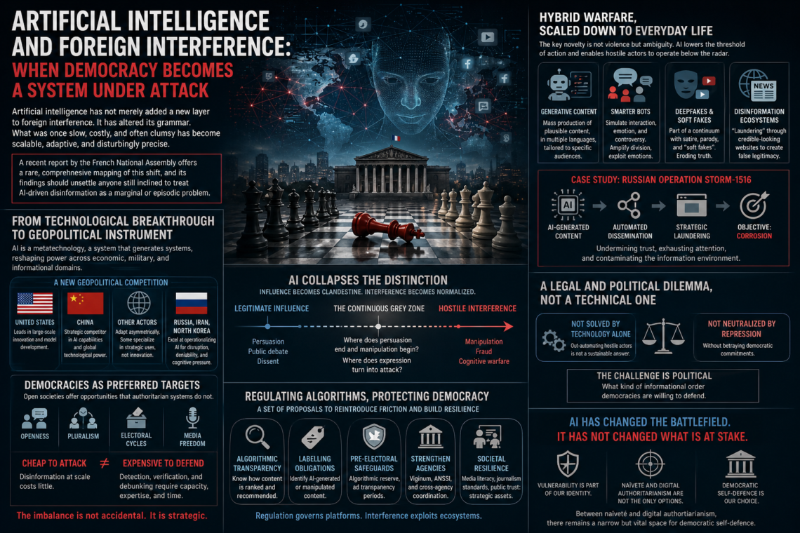 Artificial intelligence and foreign interference: when democracy becomes a system under attack.